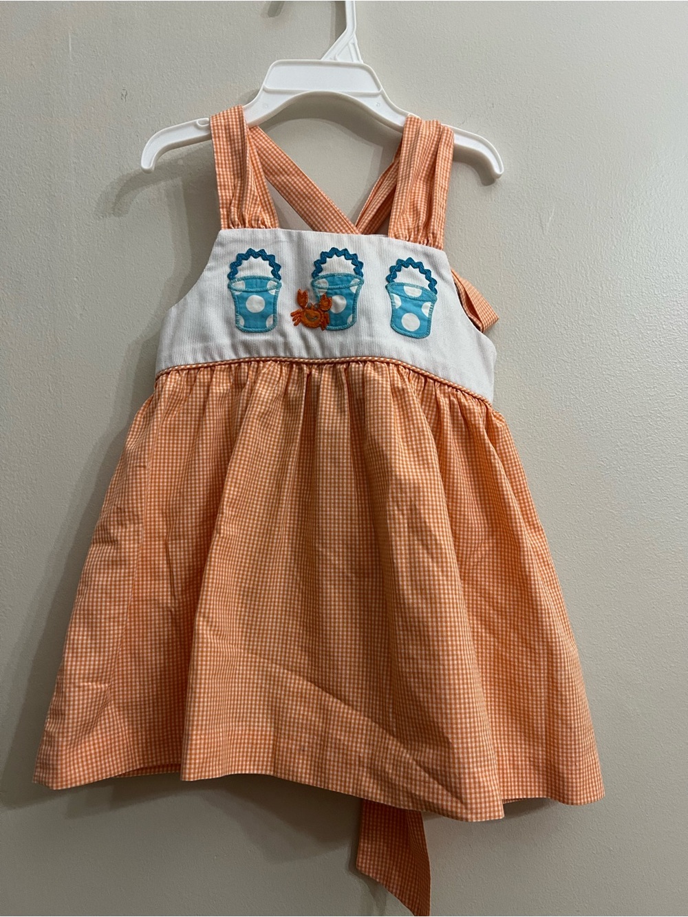 Orange Gingham Baby Sundress with Bucket Embroidery